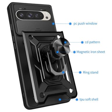 SKALO Google Pixel 9/9 Pro Armor hybridi metallirengas kameran liukusäädin - Musta