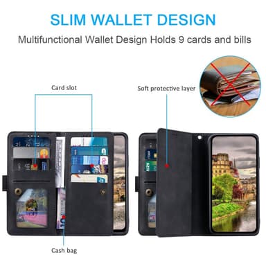 SKALO Google Pixel 9/9 Pro Big Wallet 9-Korttitasku Lompakkokotelo - Musta