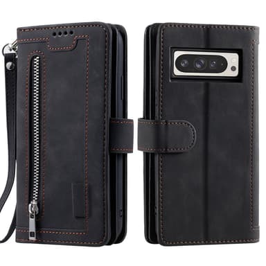 SKALO Google Pixel 9 Pro XL Big Wallet 9-Korttitasku Lompakkokotelo - Musta