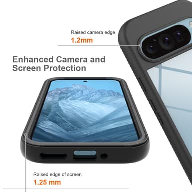 SKALO Google Pixel 9/9 Pro Iskunkestävä Clear Hybrid Suojakuori + suojakalvo - Musta