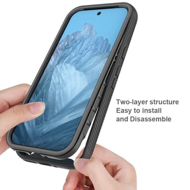 SKALO Google Pixel 9/9 Pro Iskunkestävä Clear Hybrid Suojakuori + suojakalvo - Musta