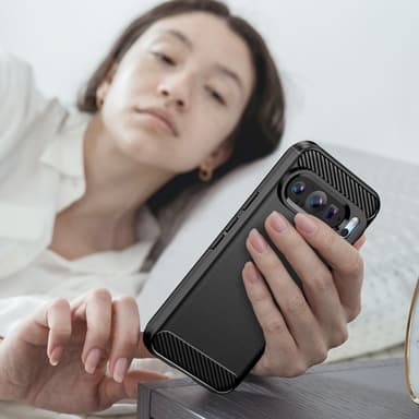 SKALO Google Pixel 9/9 Pro Armor Carbon Iskunkestävä TPU suojakuori - Musta