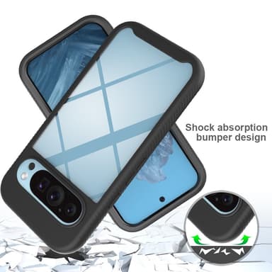 SKALO Google Pixel 9/9 Pro Iskunkestävä Clear Hybrid Suojakuori + suojakalvo - Musta
