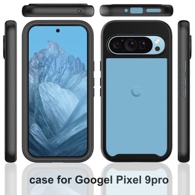 SKALO Google Pixel 9/9 Pro Iskunkestävä Clear Hybrid Suojakuori + suojakalvo - Musta