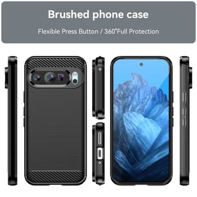 SKALO Google Pixel 9/9 Pro Armor Carbon Iskunkestävä TPU suojakuori - Musta