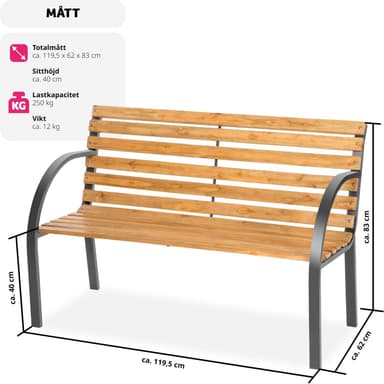 Puutarhapenkki 2-istuttava puusta (119.5x 62x83cm) -