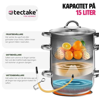 Mehustin, höyrykeitin 15 liter - ruostumatonta terästä AISI 430 -
