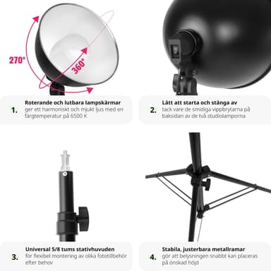 2x kuvausvalo digitaalisia ja analogisia valokuvia varten -
