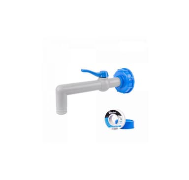 Sarja - PP 90° hana IBCS60x6 adapterilla 19 mm letkulle PTFE-teipillä