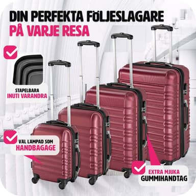 Matkalaukkusetti 4-osainen kevyt kovakantinen matkalaukku - viininpunainen