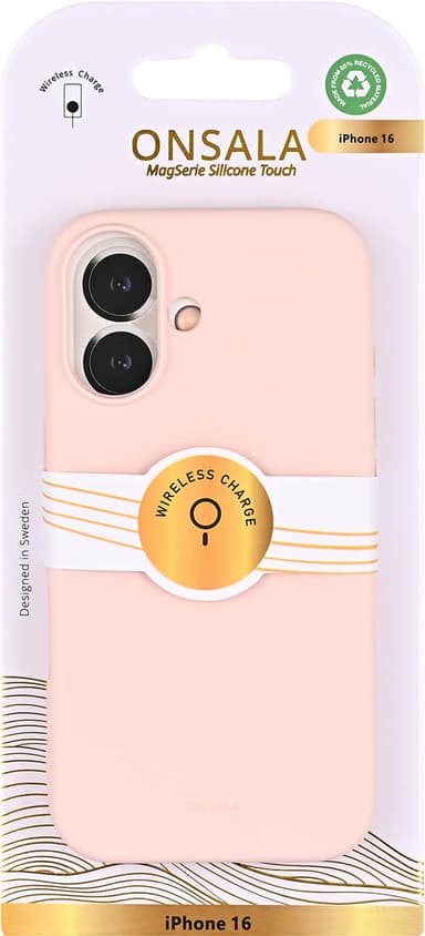 Onsala iPhone 16 silikonikuori (vaaleanpunainen)