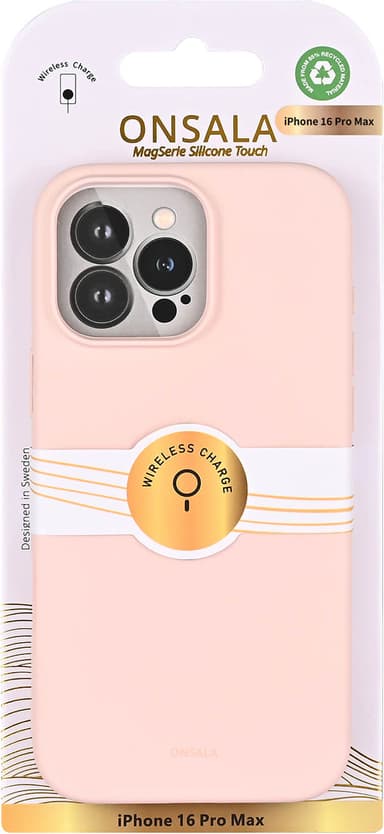 Onsala iPhone 16 Pro Max silikonikuori (liitunpinkki)