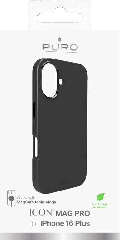 Puro Icon Mag Pro iPhone 16 Plus suojakuori (musta)