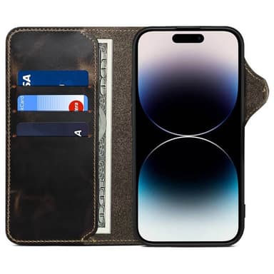 Denior lompakkokotelo nahkaa iPhone 16 Plus - Musta
