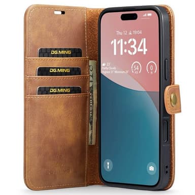 Lompakkokotelo DG-Ming 2i1 iPhone 16 Plus - Ruskea