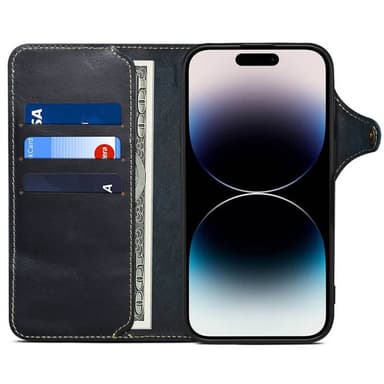 Denior lompakkokotelo nahkaa iPhone 16 Plus - Sininen