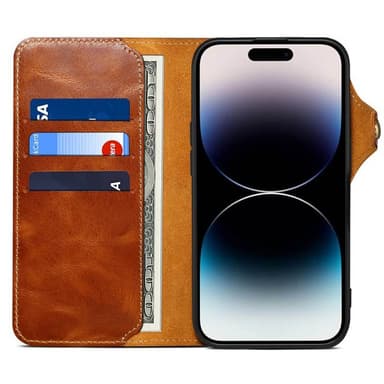 Denior lompakkokotelo nahkaa iPhone 16 Plus - Ruskea