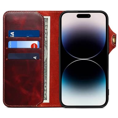 Denior lompakkokotelo nahkaa iPhone 16 Plus - Häränverinen