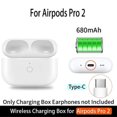 AirPods Pro / Pro 2 Korvaava Latauskotelo Sisäänrakennettu 680mAh Akulla