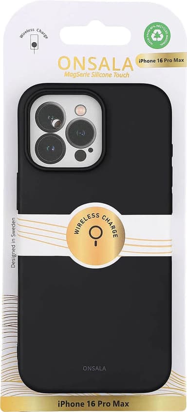 Onsala iPhone 16 Pro Max silikonikuori (musta)