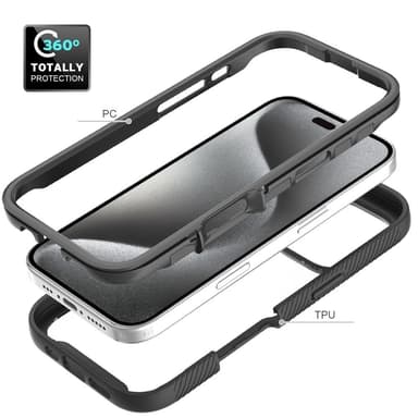 SKALO iPhone 16 Pro Iskunkestävä Clear Hybrid Suojakuori + suojakalvo - Musta