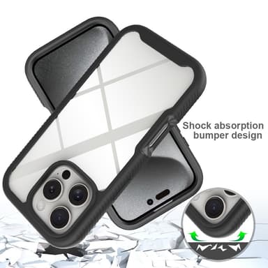 SKALO iPhone 16 Pro Iskunkestävä Clear Hybrid Suojakuori + suojakalvo - Musta