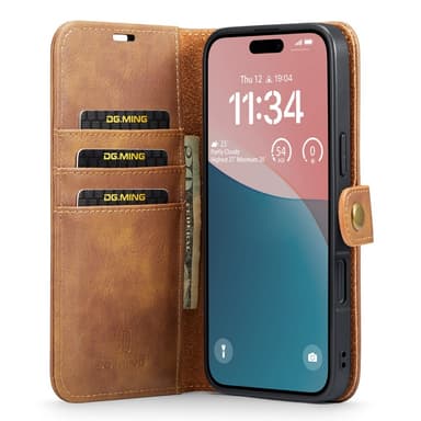 DG MING iPhone 16 Plus 2-in-1 magneetti lompakkokotelo - Ruskea