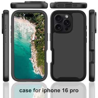 SKALO iPhone 16 Pro Iskunkestävä Clear Hybrid Suojakuori + suojakalvo - Musta