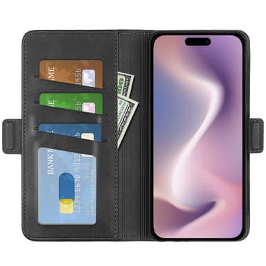 SKALO iPhone 16 Pro Max Premium Wallet Lompakkokotelo - Musta