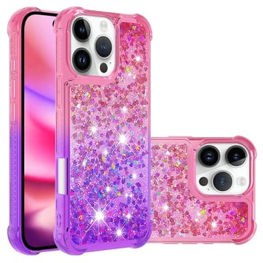 SKALO iPhone 16 Pro Juoksuhiekka Glitter Sydämet TPU kuori - Pinkki-Violetti
