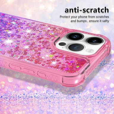 SKALO iPhone 16 Pro Max Juoksuhiekka Glitter Sydämet TPU kuori - Pinkki-Violetti