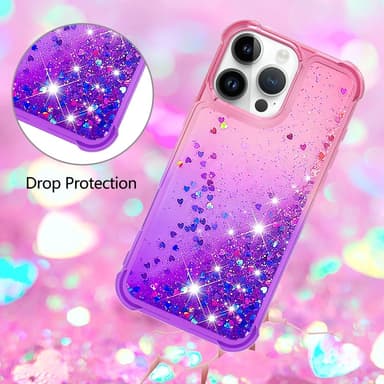 SKALO iPhone 16 Pro Max Juoksuhiekka Glitter Sydämet TPU kuori - Pinkki-Violetti