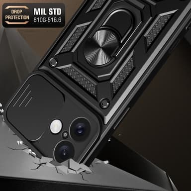 SKALO iPhone 16 Plus Armor hybridi metallirengas kameran liukusäädin - Musta