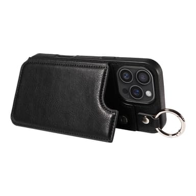 SKALO iPhone 16 Pro Max PU-Nahka Kortinhaltija Ring Suojakuori - Musta