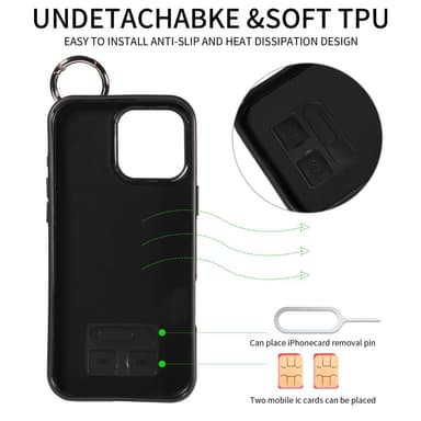 SKALO iPhone 16 Pro Max PU-Nahka Kortinhaltija Ring Suojakuori - Musta