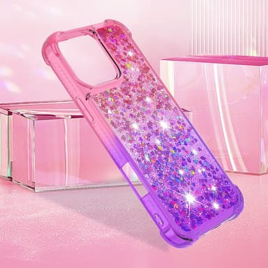 SKALO iPhone 16 Pro Juoksuhiekka Glitter Sydämet TPU kuori - Pinkki-Violetti