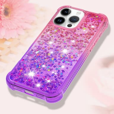 SKALO iPhone 16 Pro Juoksuhiekka Glitter Sydämet TPU kuori - Pinkki-Violetti