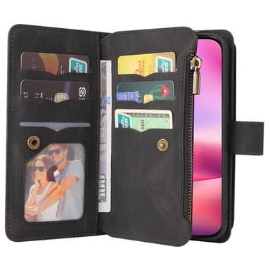 SKALO iPhone 16 Big Wallet 17-lokeroa Lompakkokotelo - Musta