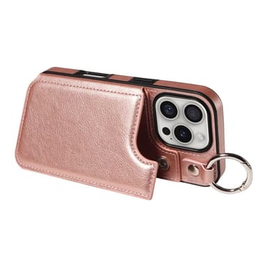 SKALO iPhone 16 Pro PU-Nahka Kortinhaltija Ring Suojakuori - Ruusukulta