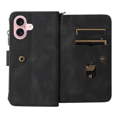 SKALO iPhone 16 Big Wallet 17-lokeroa Lompakkokotelo - Musta