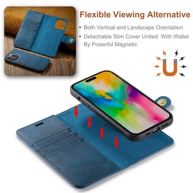 DG MING iPhone 16 Pro Max 2-in-1 magneetti lompakkokotelo - Sininen