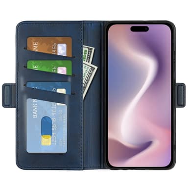SKALO iPhone 16 Plus Premium Wallet Lompakkokotelo - Sininen