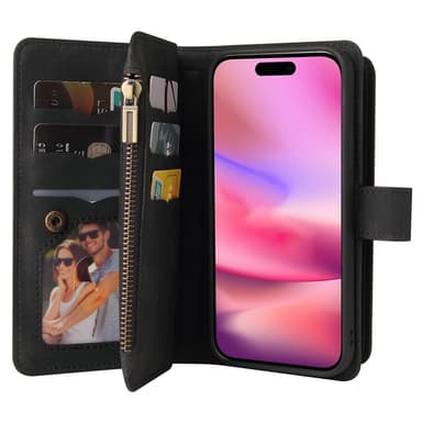 SKALO iPhone 16 Big Wallet 17-lokeroa Lompakkokotelo - Musta