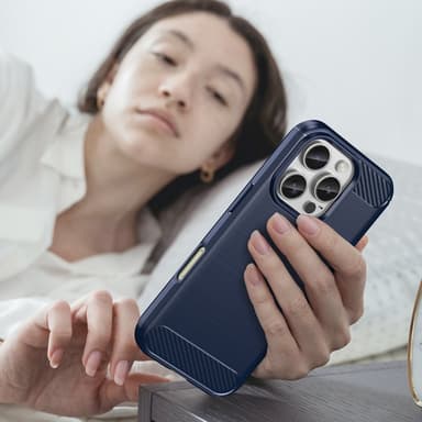 SKALO iPhone 16 Pro Armor Carbon Iskunkestävä TPU suojakuori - Sininen