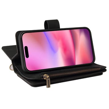 SKALO iPhone 16 Big Wallet 17-lokeroa Lompakkokotelo - Musta