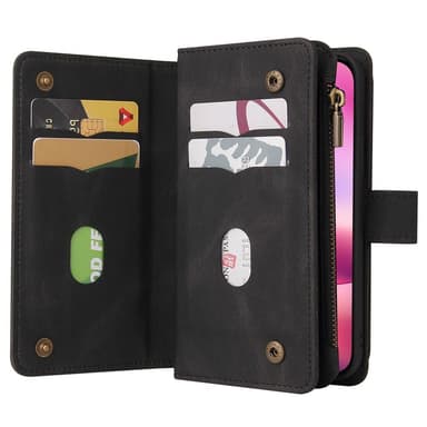 SKALO iPhone 16 Big Wallet 17-lokeroa Lompakkokotelo - Musta