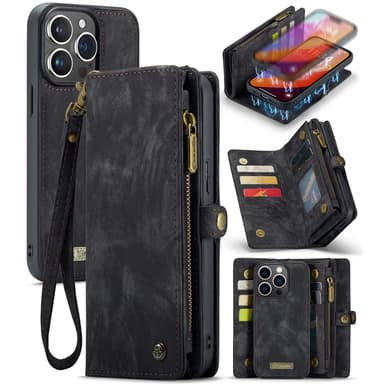 CaseMe iPhone 16 Pro 008 Series lompakkokotelo - Musta