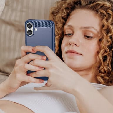 SKALO iPhone 16 Plus Armor Carbon Iskunkestävä TPU suojakuori - Sininen