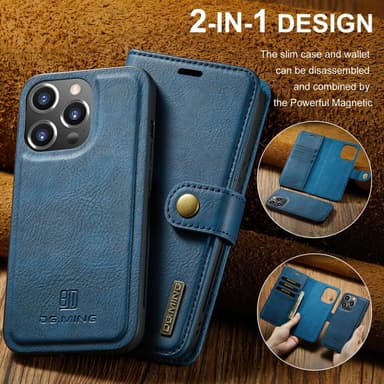 DG MING iPhone 16 Pro Max 2-in-1 magneetti lompakkokotelo - Sininen