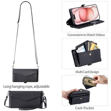 SKALO iPhone 16 Plus Evelope Clutch 5-Lokeroa - Musta
